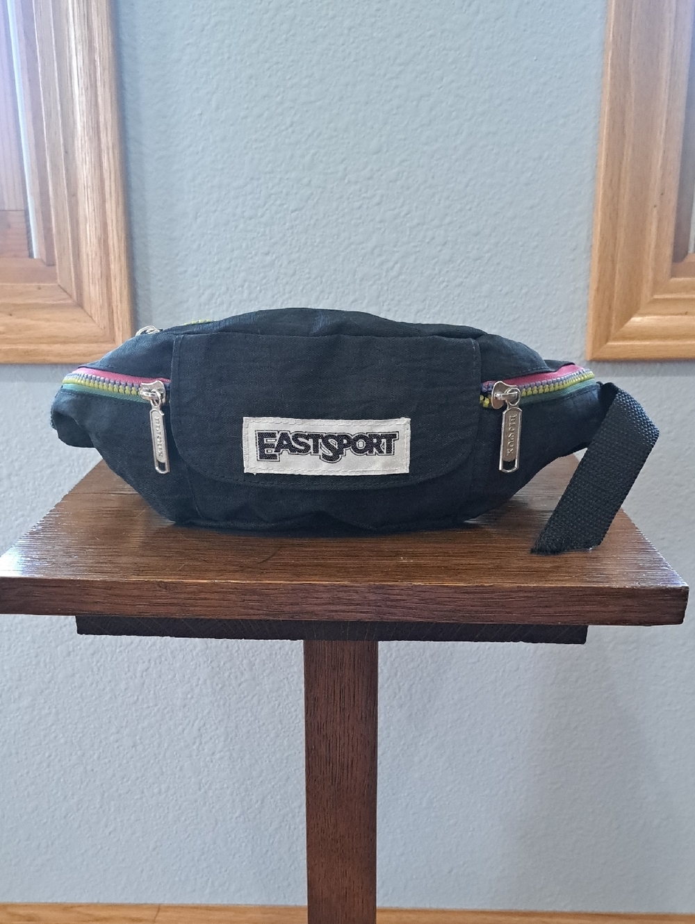 Vintage 90s Eastsport Black Waist Pack with Rainbow Zippers